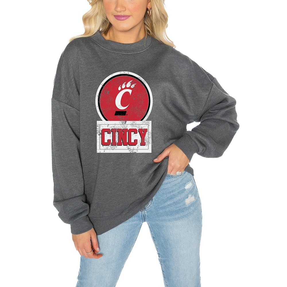 Women's Gameday Couture Cincinnati Bearcats Charcoal Oversized Drop Shoulder Fleece Pullover Sweatshirt