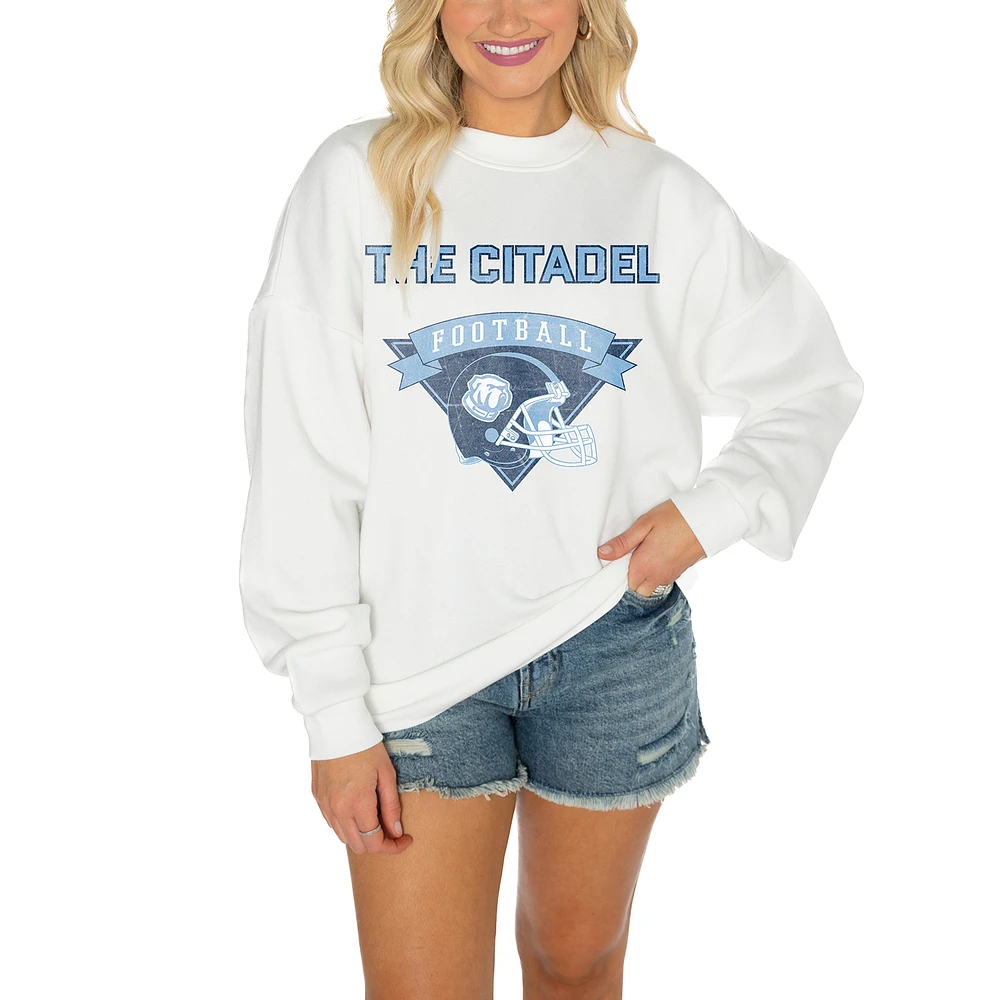 Women's Gameday Couture Citadel Bulldogs White Oversized Drop Shoulder Fleece Pullover Sweatshirt