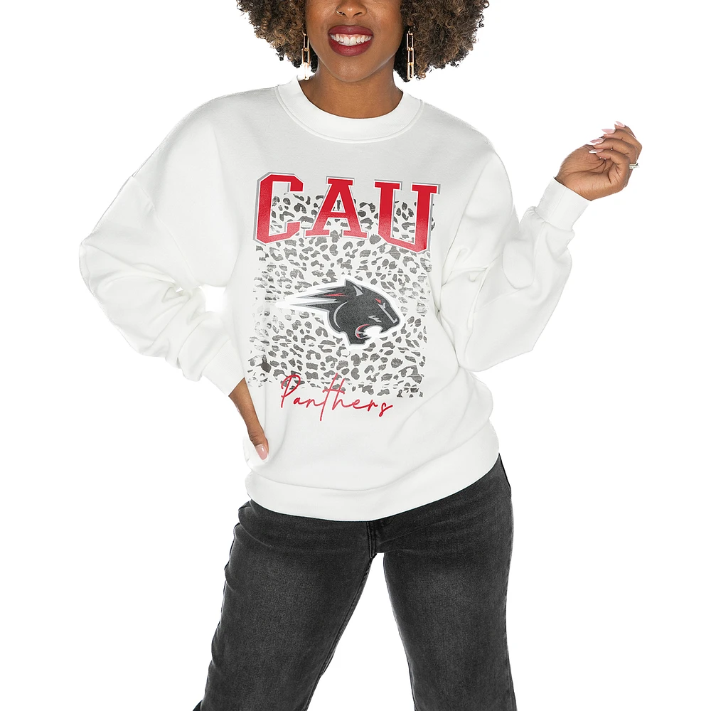 Women's Gameday Couture Clark Atlanta University Panthers White Oversized Drop Shoulder Fleece Pullover Sweatshirt