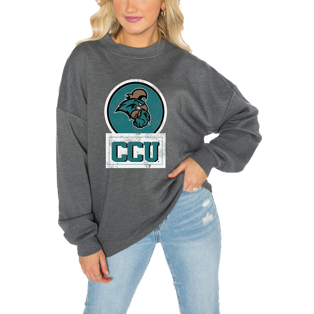 Women's Gameday Couture Coastal Carolina Chanticleers Charcoal Oversized Drop Shoulder Fleece Pullover Sweatshirt