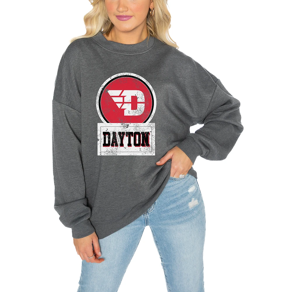 Women's Gameday Couture Dayton Flyers Charcoal Oversized Drop Shoulder Fleece Pullover Sweatshirt