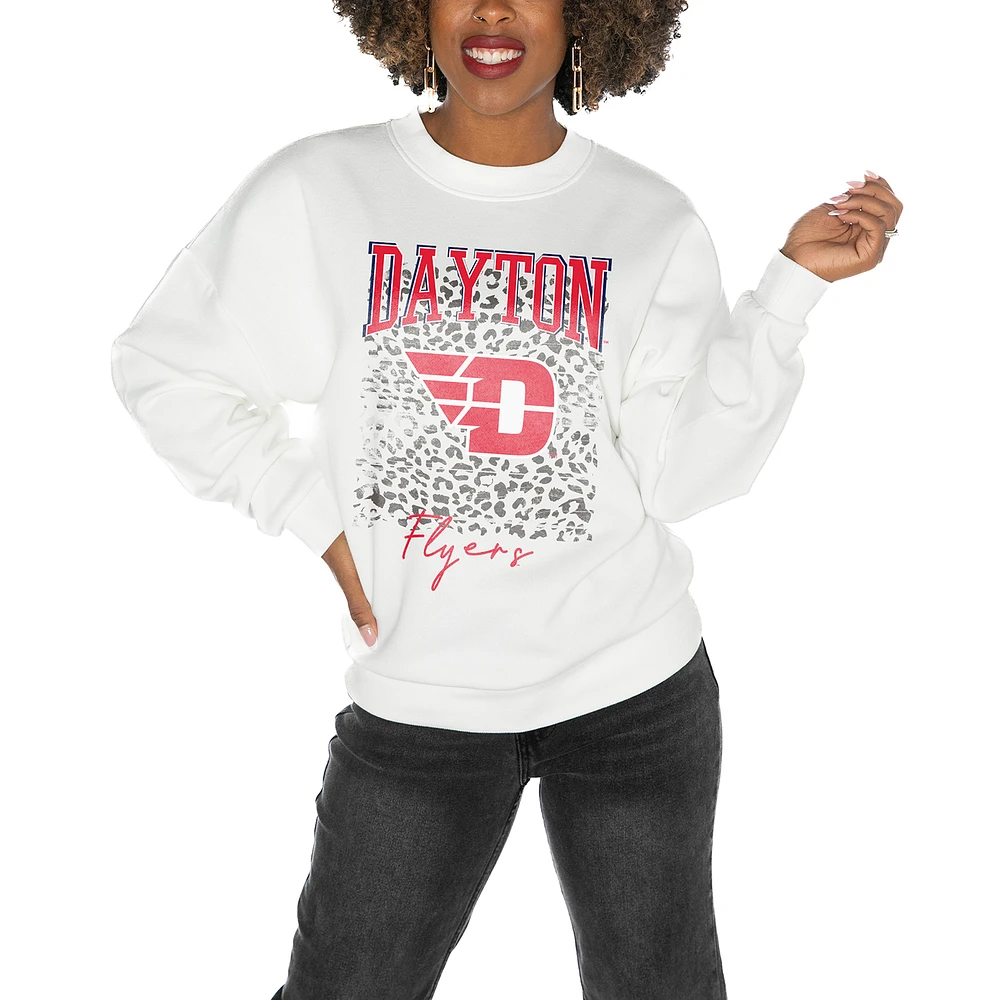Women's Gameday Couture Dayton Flyers White Oversized Drop Shoulder Fleece Pullover Sweatshirt