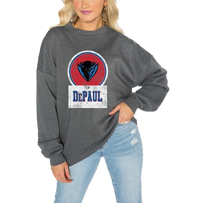 Women's Gameday Couture DePaul Blue Demons Charcoal Oversized Drop Shoulder Fleece Pullover Sweatshirt