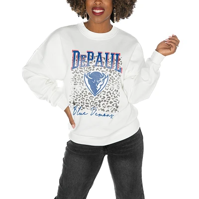 Women's Gameday Couture DePaul Blue Demons White Oversized Drop Shoulder Fleece Pullover Sweatshirt