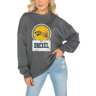 Women's Gameday Couture Drexel Dragons Charcoal Oversized Drop Shoulder Fleece Pullover Sweatshirt