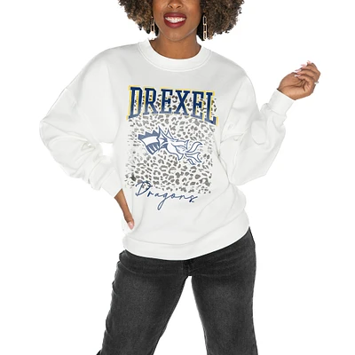 Women's Gameday Couture Drexel Dragons White Oversized Drop Shoulder Fleece Pullover Sweatshirt