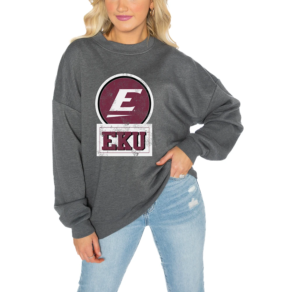 Women's Gameday Couture Eastern Kentucky Colonels Charcoal Oversized Drop Shoulder Fleece Pullover Sweatshirt