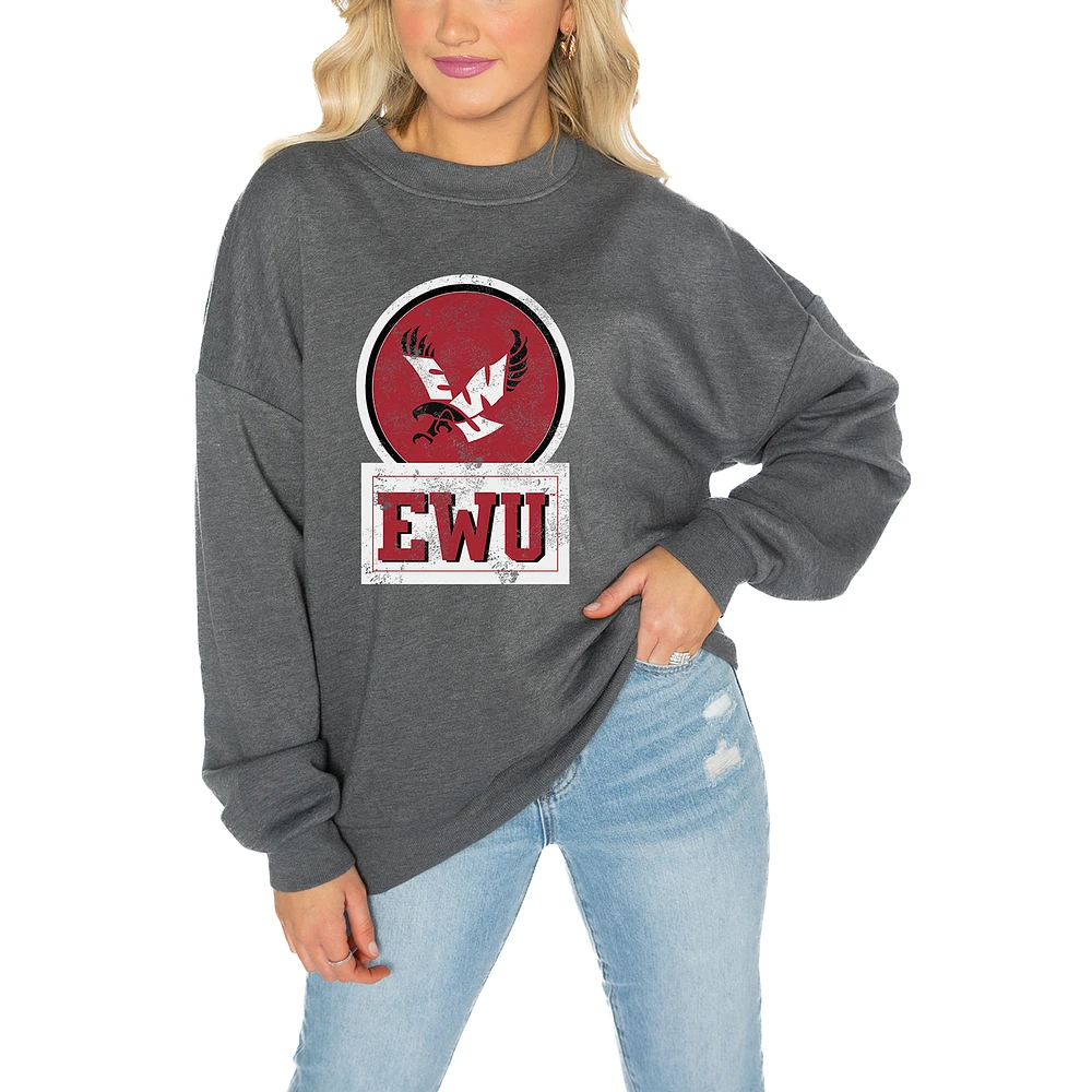 Women's Gameday Couture Eastern Washington Eagles Charcoal Oversized Drop Shoulder Fleece Pullover Sweatshirt