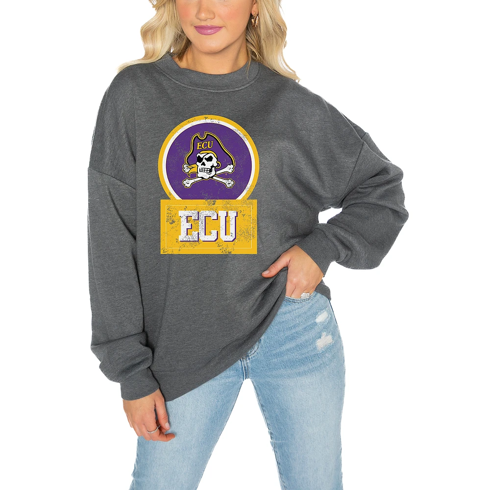 Women's Gameday Couture ECU Pirates Charcoal Oversized Drop Shoulder Fleece Pullover Sweatshirt