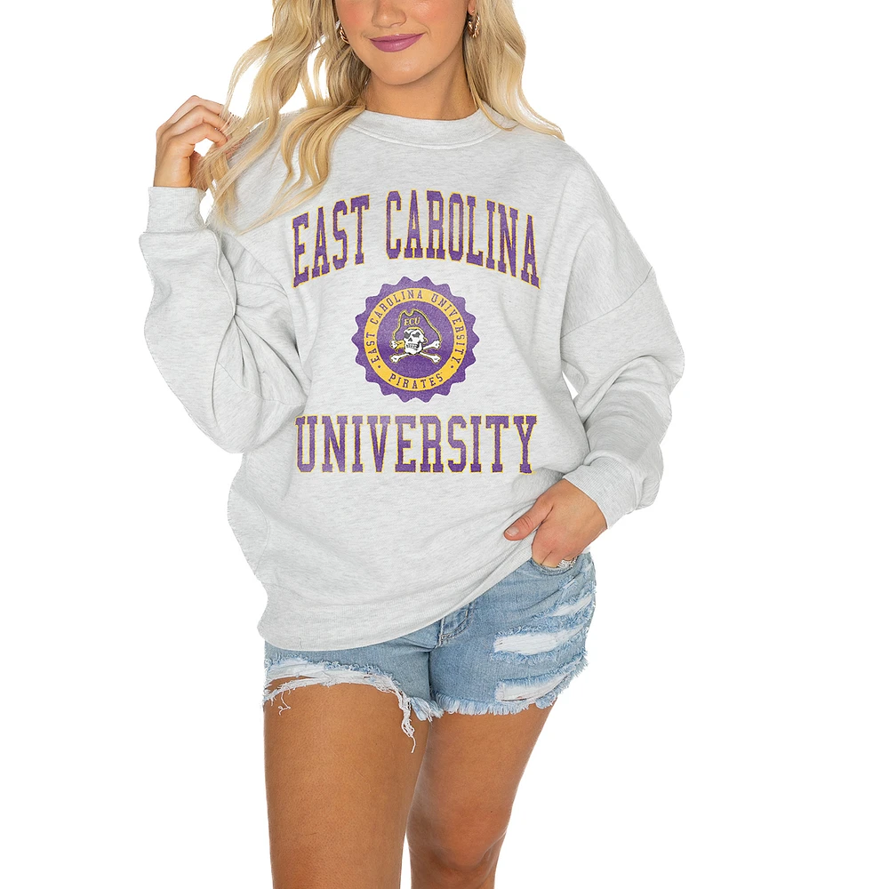 Women's Gameday Couture ECU Pirates Gray Oversized Drop Shoulder Fleece Pullover Sweatshirt
