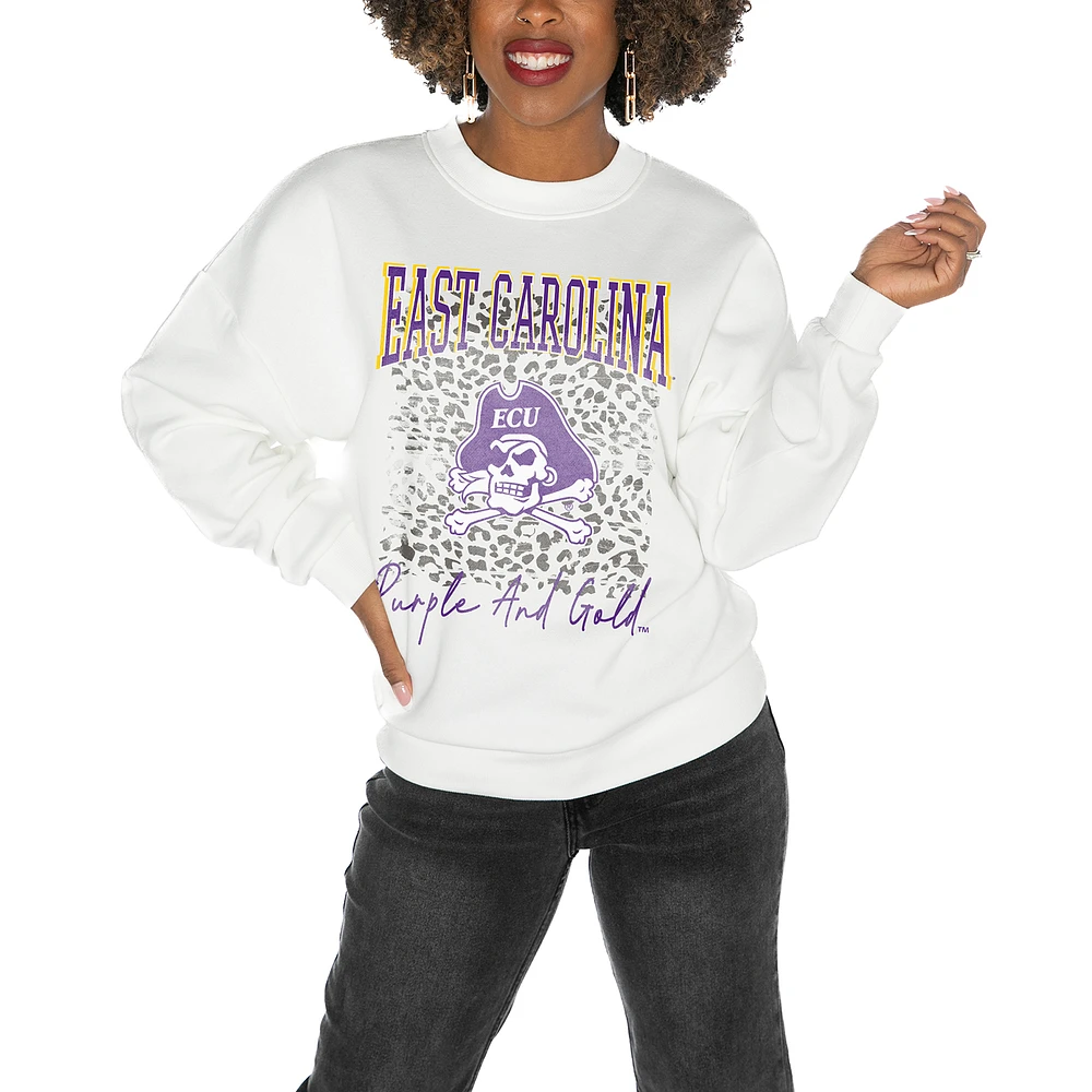 Women's Gameday Couture ECU Pirates White Oversized Drop Shoulder Fleece Pullover Sweatshirt