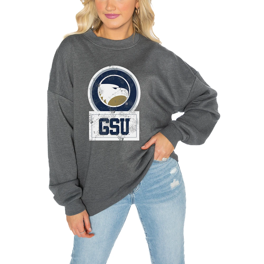 Women's Gameday Couture Georgia Southern Eagles Charcoal Oversized Drop Shoulder Fleece Pullover Sweatshirt