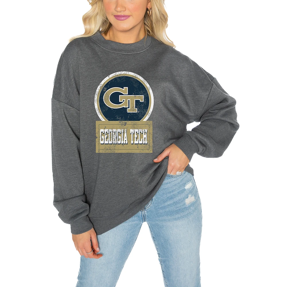 Women's Gameday Couture Georgia Tech Yellow Jackets Charcoal Oversized Drop Shoulder Fleece Pullover Sweatshirt
