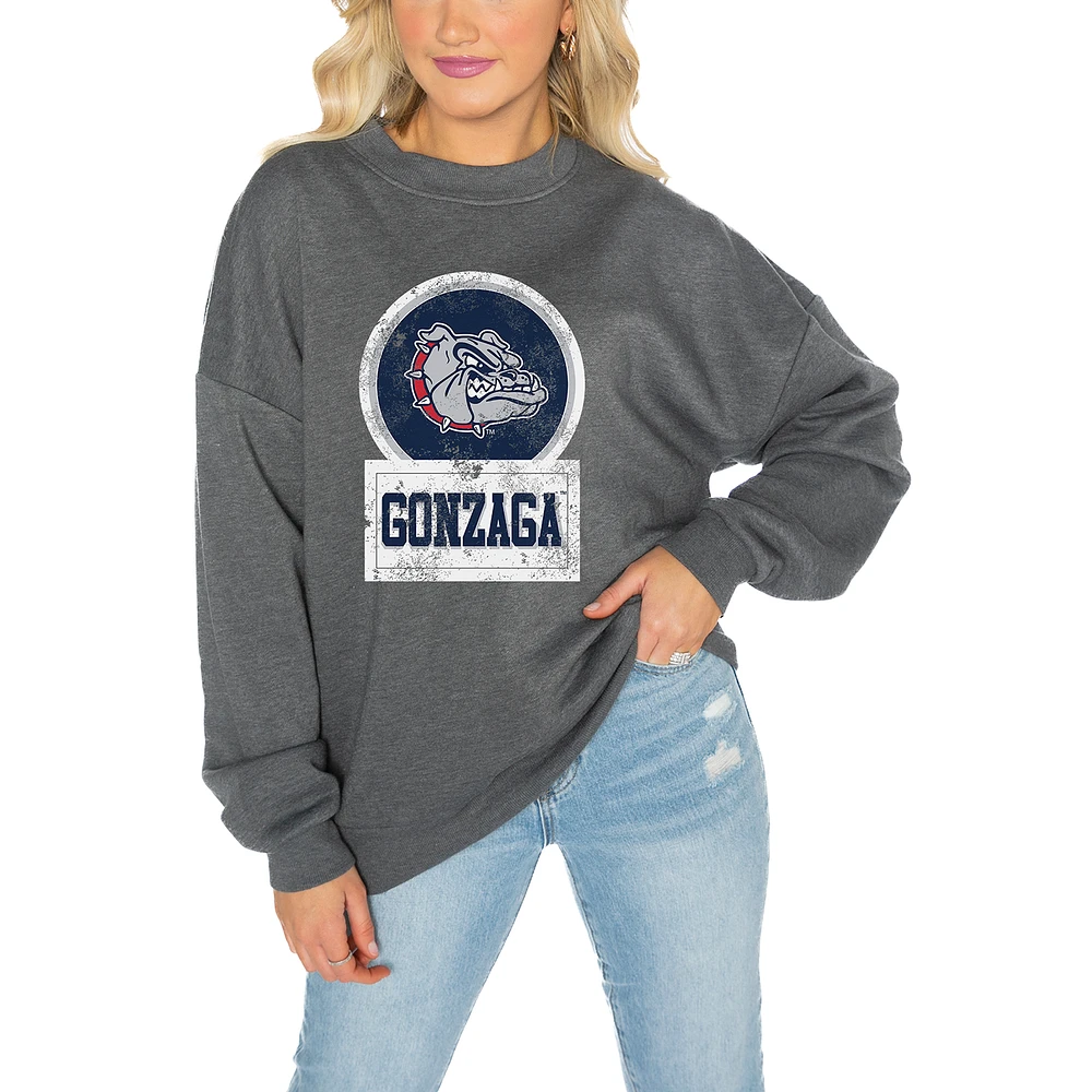 Women's Gameday Couture Gonzaga Bulldogs Charcoal Oversized Drop Shoulder Fleece Pullover Sweatshirt