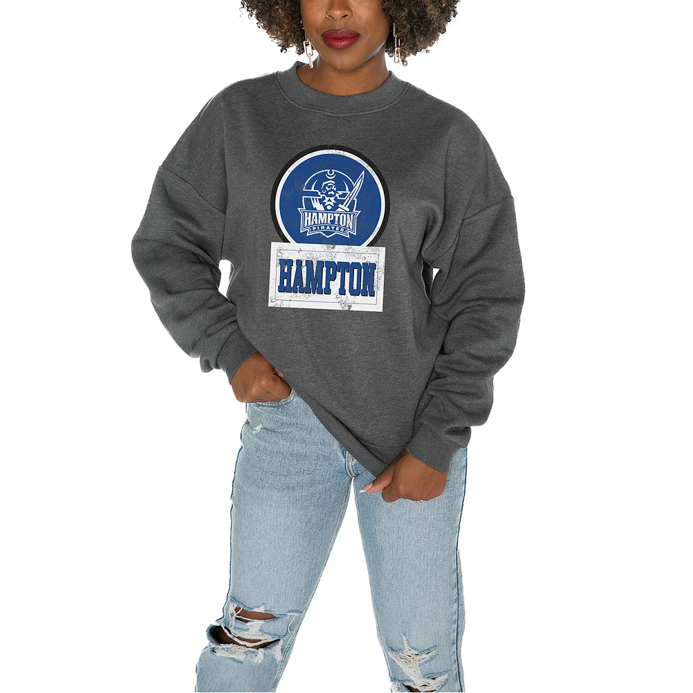 Women's Gameday Couture Hampton Pirates Charcoal Oversized Drop Shoulder Fleece Pullover Sweatshirt