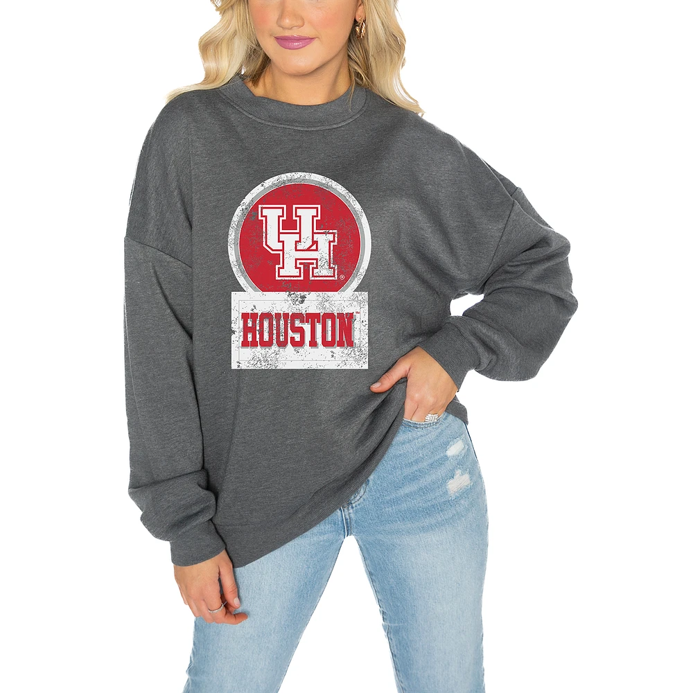Women's Gameday Couture Houston Cougars Charcoal Oversized Drop Shoulder Fleece Pullover Sweatshirt
