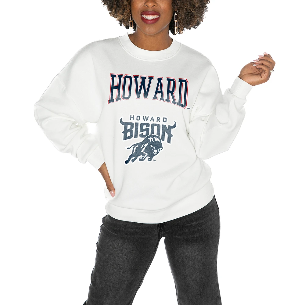 Women's Gameday Couture Howard Bison White Oversized Drop Shoulder Fleece Pullover Sweatshirt