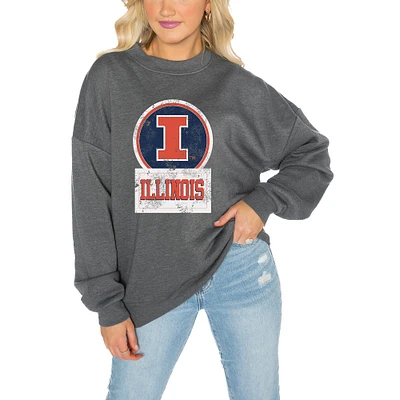 Women's Gameday Couture Illinois Fighting Illini Charcoal Oversized Drop Shoulder Fleece Pullover Sweatshirt