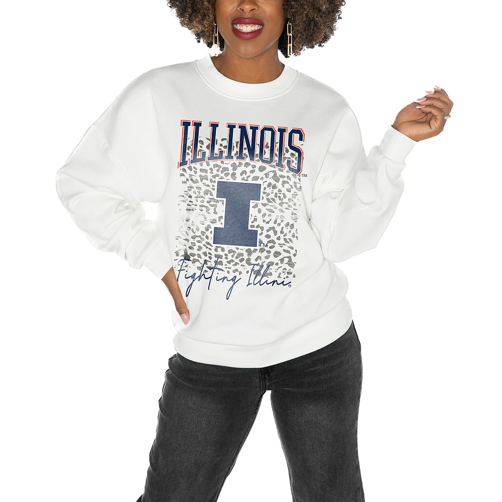 Women's Gameday Couture Illinois Fighting Illini White Oversized Drop Shoulder Fleece Pullover Sweatshirt