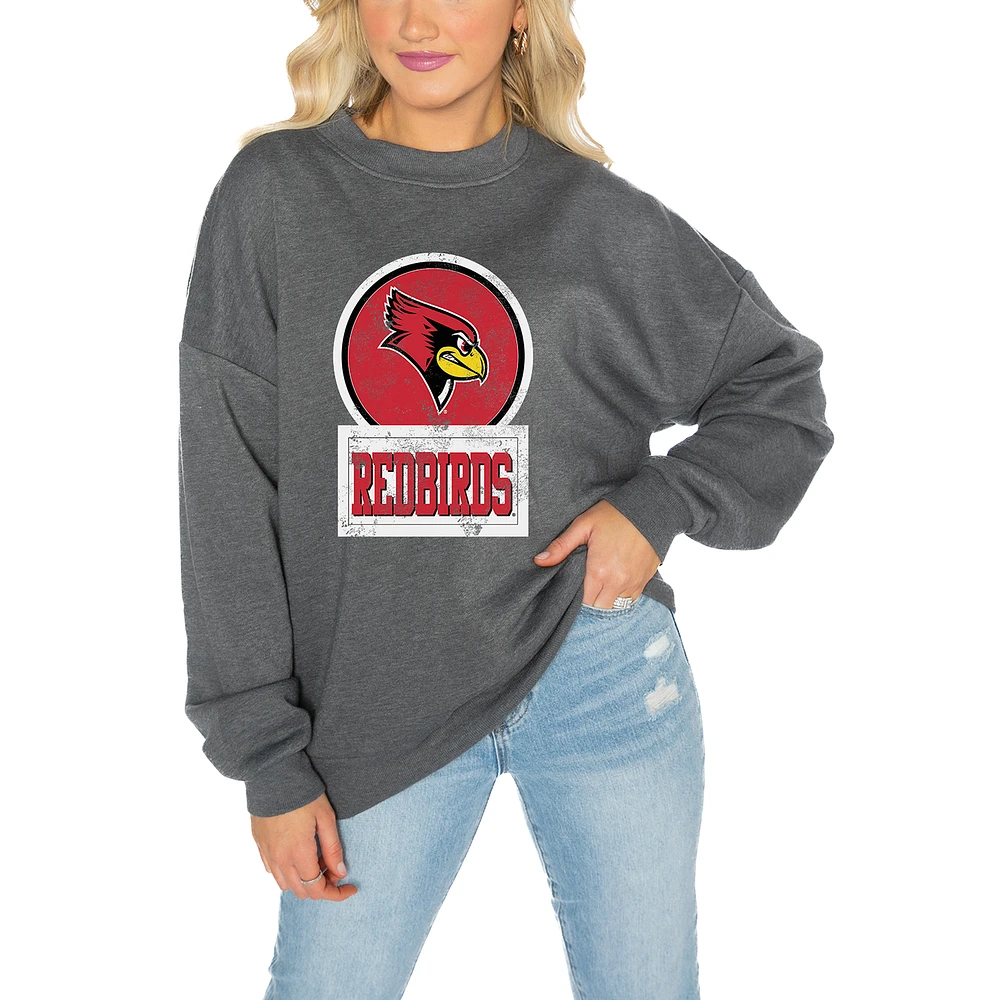 Women's Gameday Couture Illinois State Redbirds Charcoal Oversized Drop Shoulder Fleece Pullover Sweatshirt