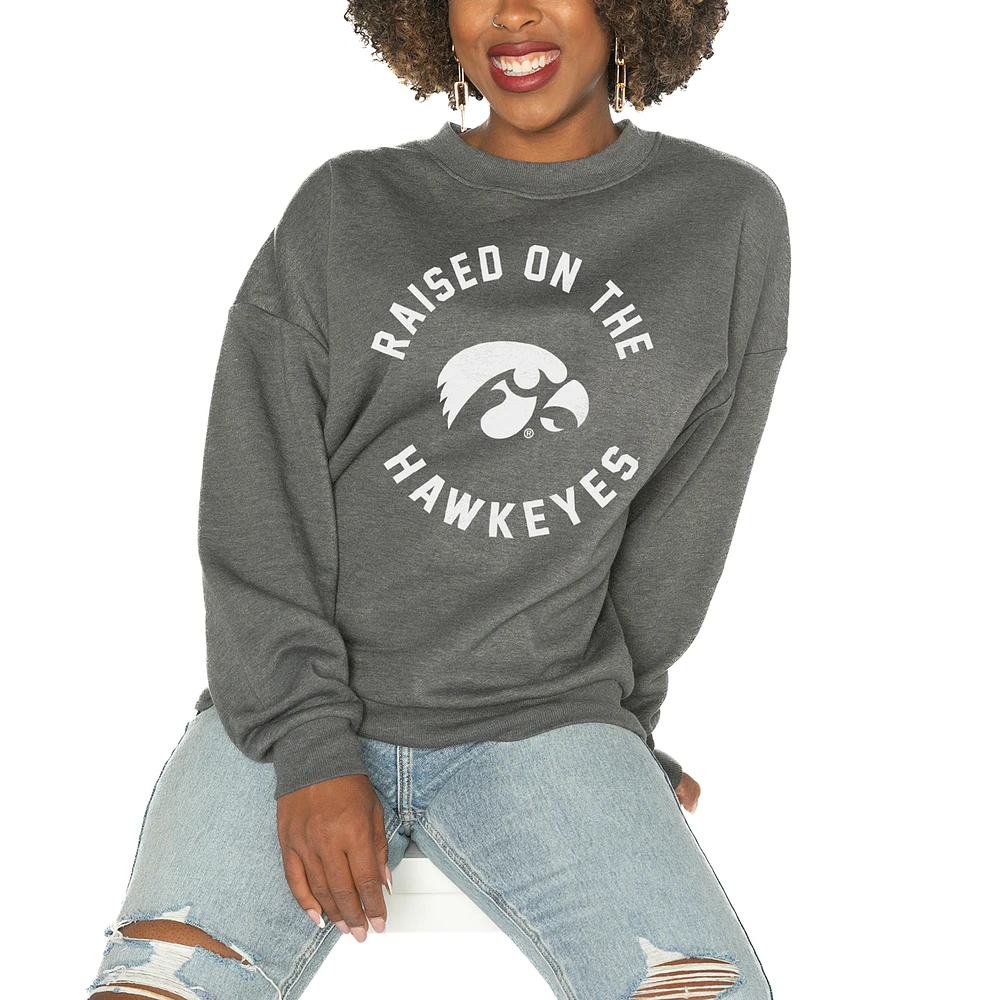 Women's Gameday Couture Iowa Hawkeyes Charcoal Oversized Drop Shoulder Fleece Pullover Sweatshirt