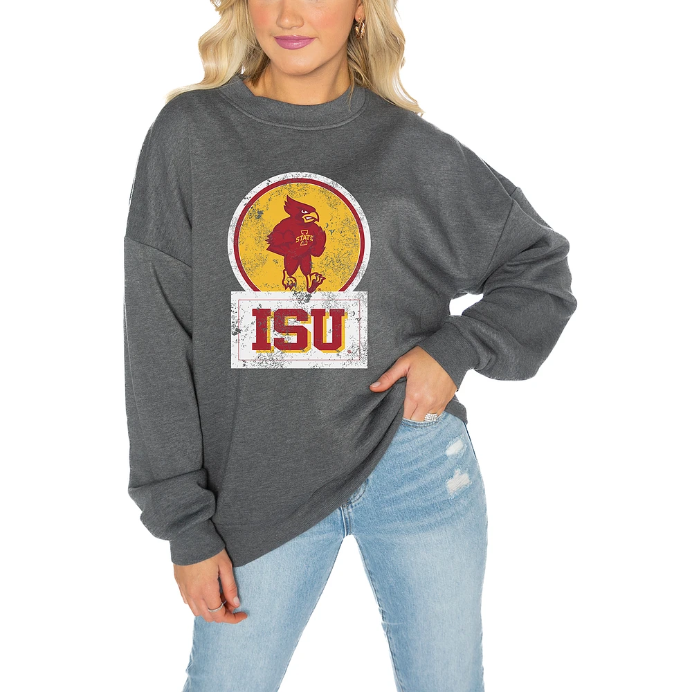 Women's Gameday Couture Iowa State Cyclones Charcoal Oversized Drop Shoulder Fleece Pullover Sweatshirt