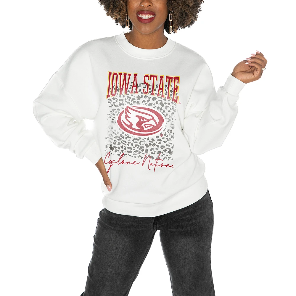 Women's Gameday Couture Iowa State Cyclones White Oversized Drop Shoulder Fleece Pullover Sweatshirt