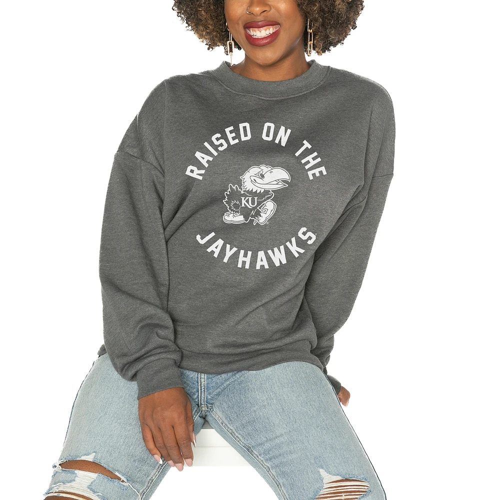 Women's Gameday Couture Kansas Jayhawks Charcoal Oversized Drop Shoulder Fleece Pullover Sweatshirt