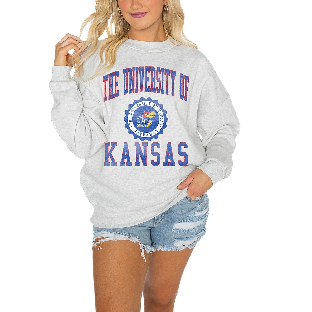 Women's Gameday Couture Kansas Jayhawks Oversized Drop Shoulder Fleece Pullover Sweatshirt