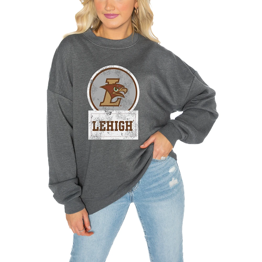 Women's Gameday Couture Lehigh Mountain Hawks Charcoal Oversized Drop Shoulder Fleece Pullover Sweatshirt