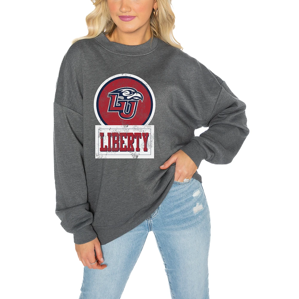 Women's Gameday Couture Liberty Flames Charcoal Oversized Drop Shoulder Fleece Pullover Sweatshirt