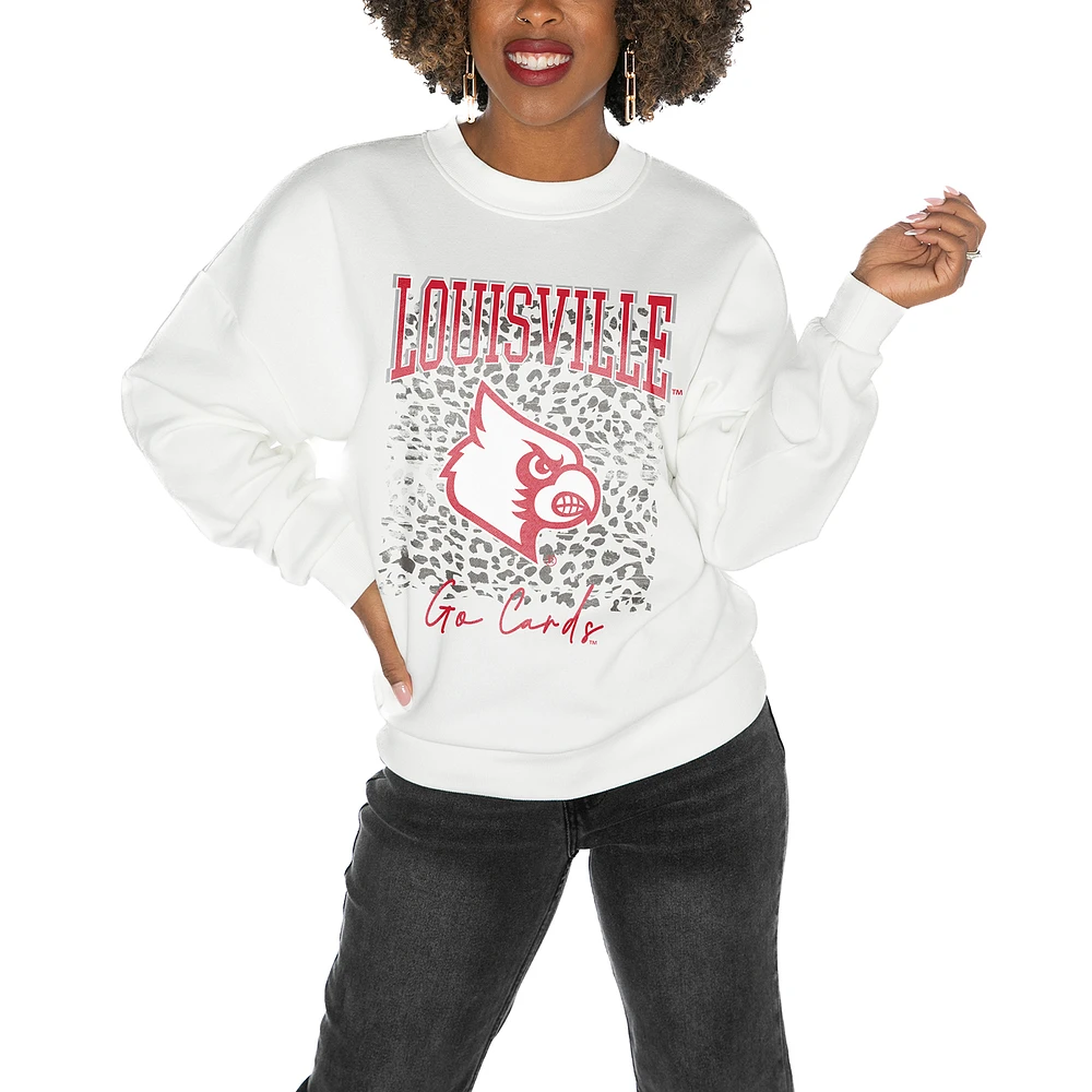 Women's Gameday Couture Louisville Cardinals White Oversized Drop Shoulder Fleece Pullover Sweatshirt