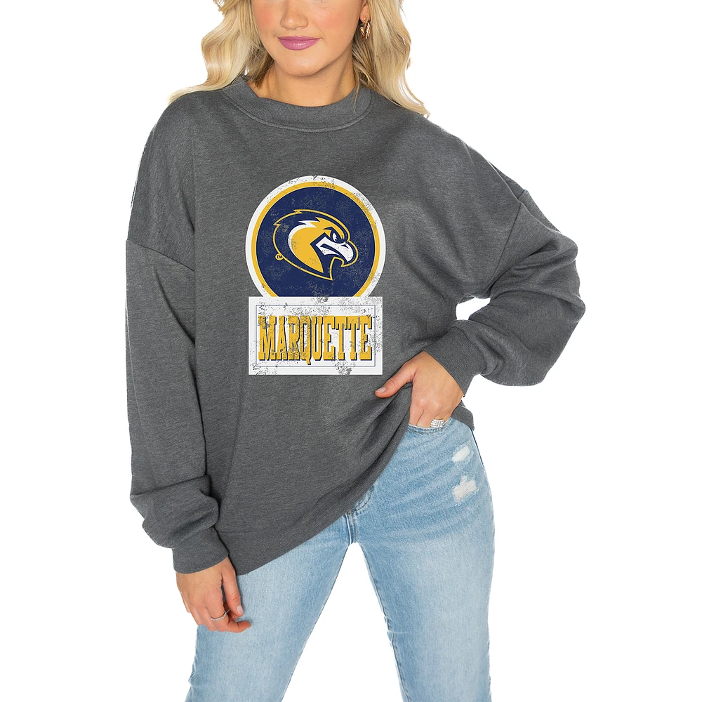 Women's Gameday Couture Marquette Golden Eagles Charcoal Oversized Drop Shoulder Fleece Pullover Sweatshirt