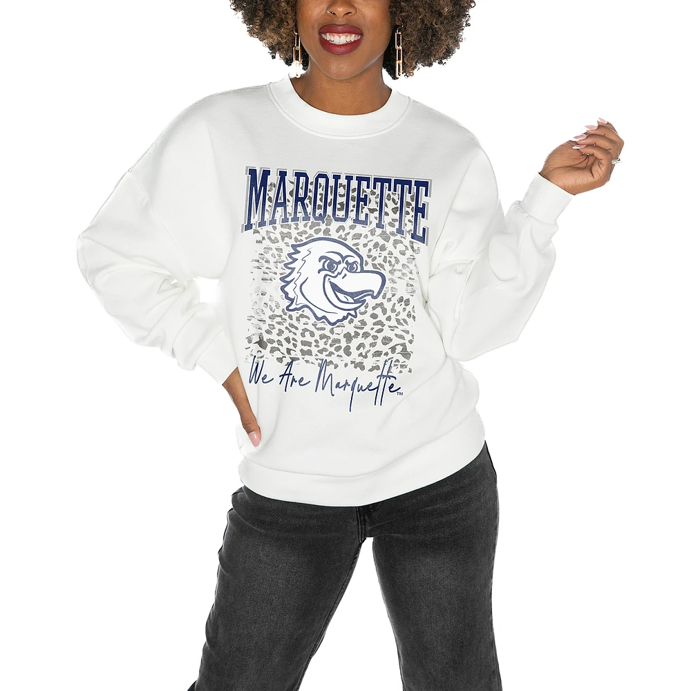 Women's Gameday Couture Marquette Golden Eagles White Oversized Drop Shoulder Fleece Pullover Sweatshirt