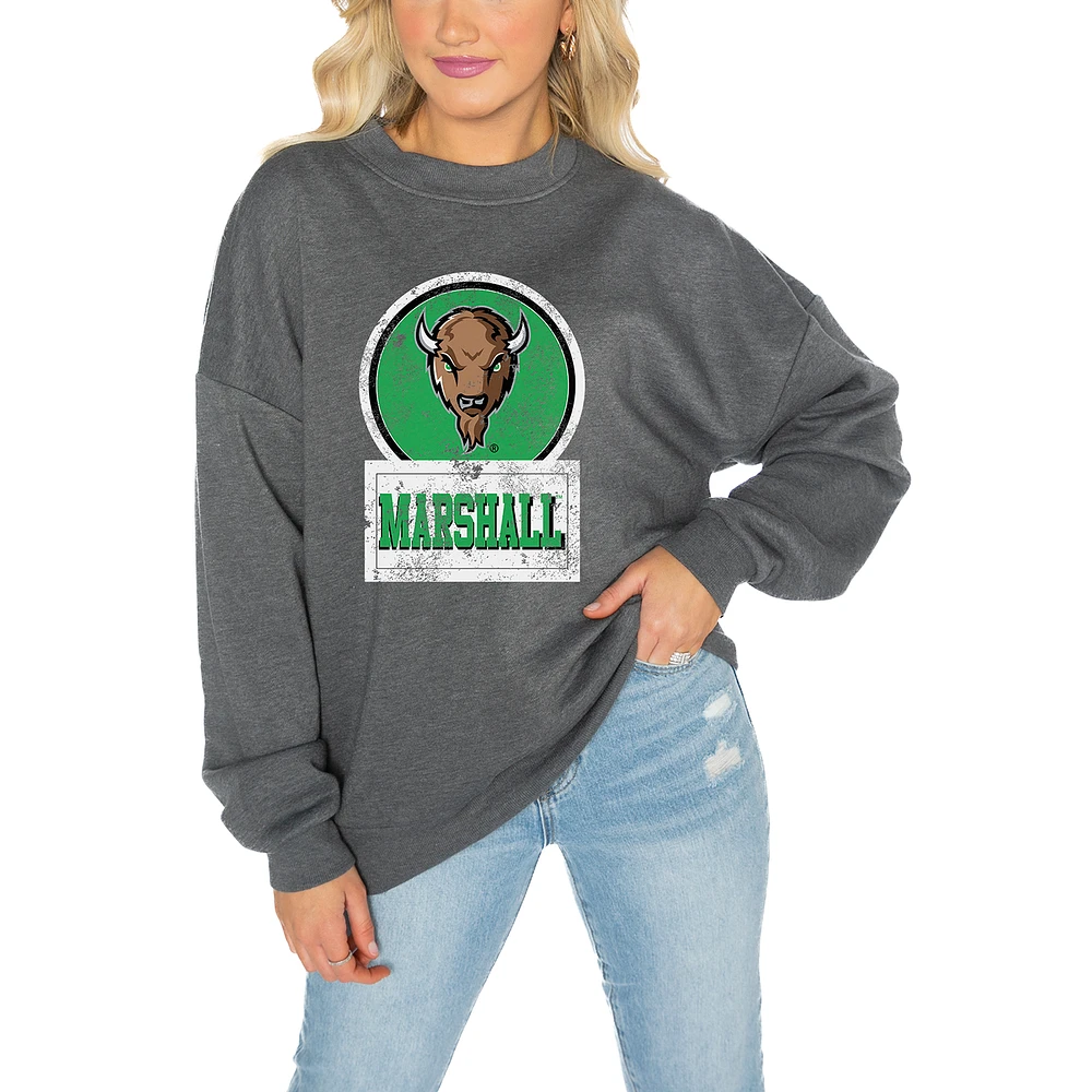 Women's Gameday Couture Marshall Thundering Herd Charcoal Oversized Drop Shoulder Fleece Pullover Sweatshirt
