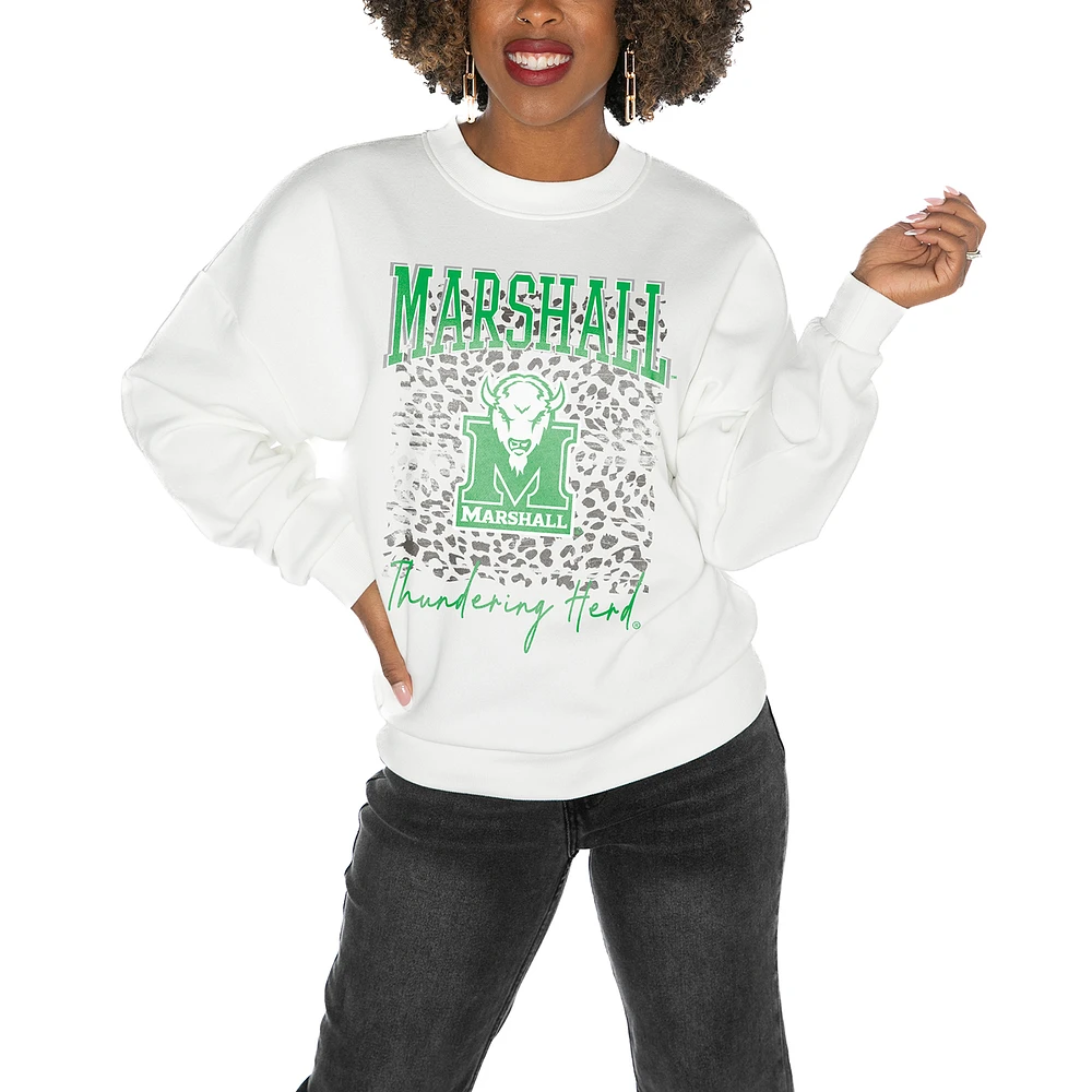 Women's Gameday Couture Marshall Thundering Herd White Oversized Drop Shoulder Fleece Pullover Sweatshirt