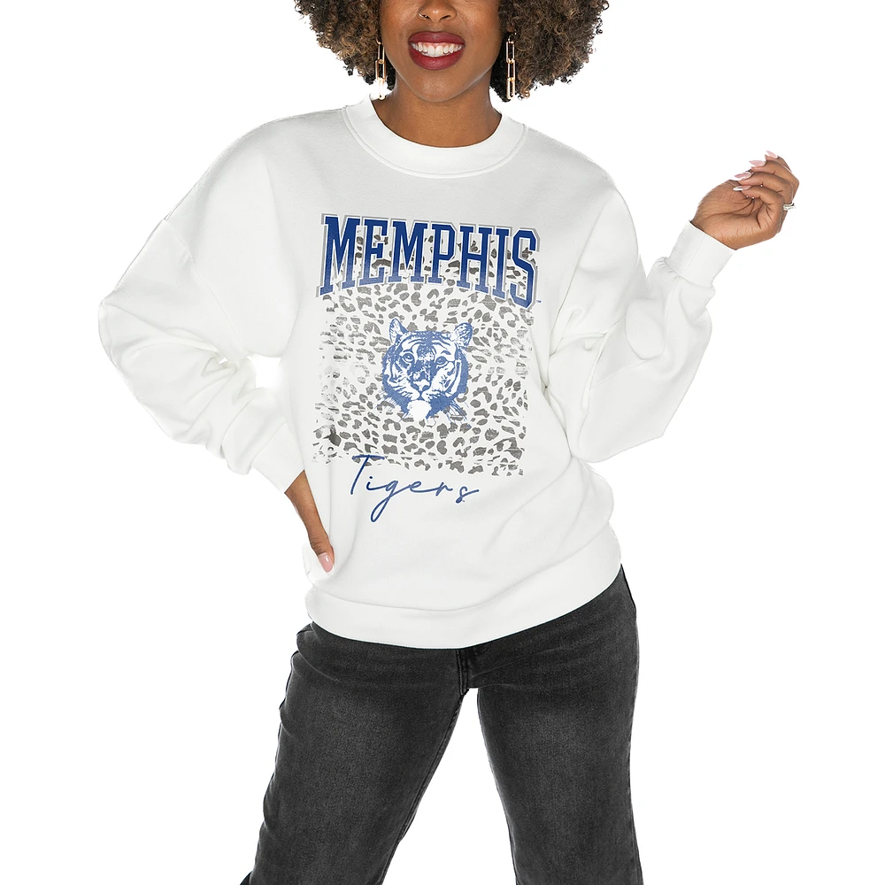 Women's Gameday Couture Memphis Tigers White Oversized Drop Shoulder Fleece Pullover Sweatshirt
