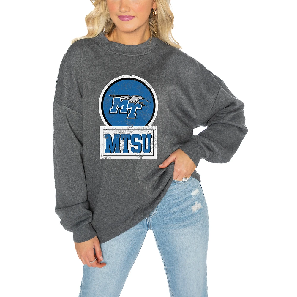 Women's Gameday Couture MTSU Blue Raiders Charcoal Oversized Drop Shoulder Fleece Pullover Sweatshirt