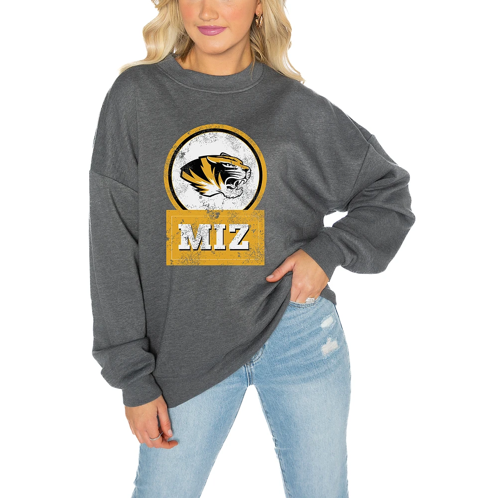 Women's Gameday Couture Missouri Tigers Charcoal Oversized Drop Shoulder Fleece Pullover Sweatshirt