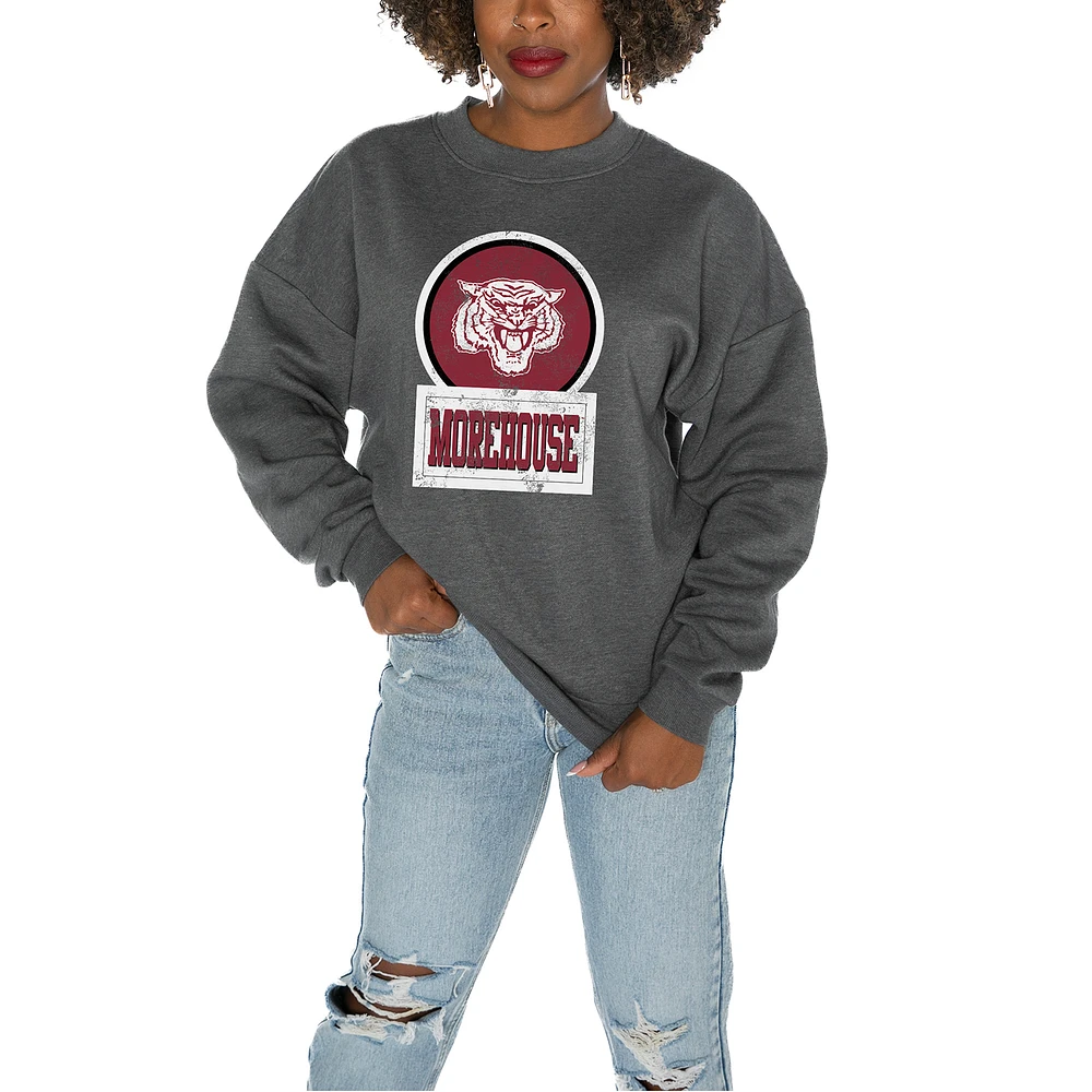 Women's Gameday Couture Morehouse Maroon Tigers Charcoal Oversized Drop Shoulder Fleece Pullover Sweatshirt