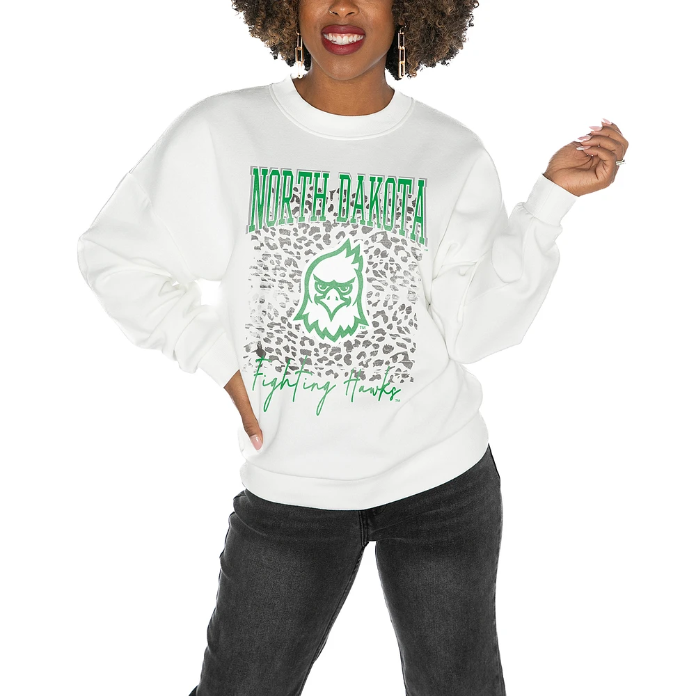 Women's Gameday Couture North Dakota White Oversized Drop Shoulder Fleece Pullover Sweatshirt