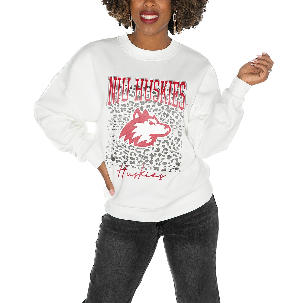 Women's Gameday Couture Northern Illinois Huskies White Oversized Drop Shoulder Fleece Pullover Sweatshirt