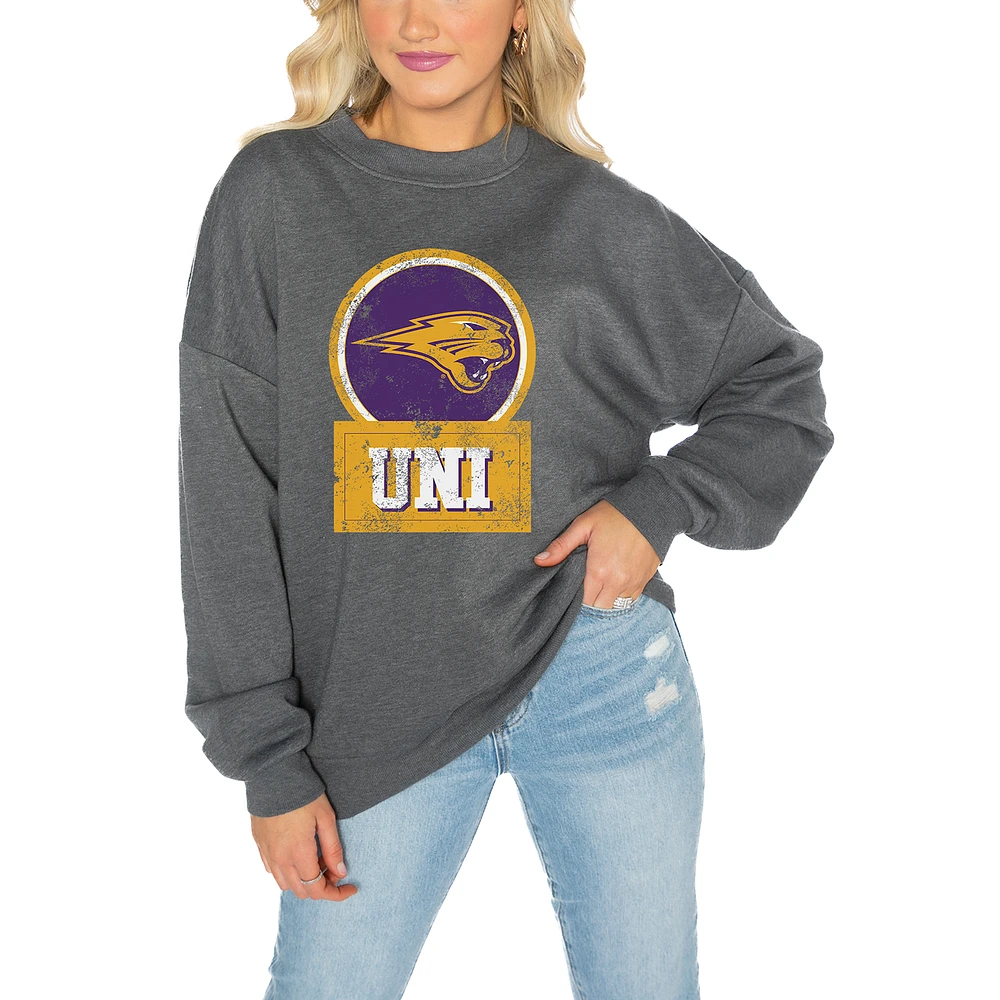Women's Gameday Couture Northern Iowa Panthers Charcoal Oversized Drop Shoulder Fleece Pullover Sweatshirt