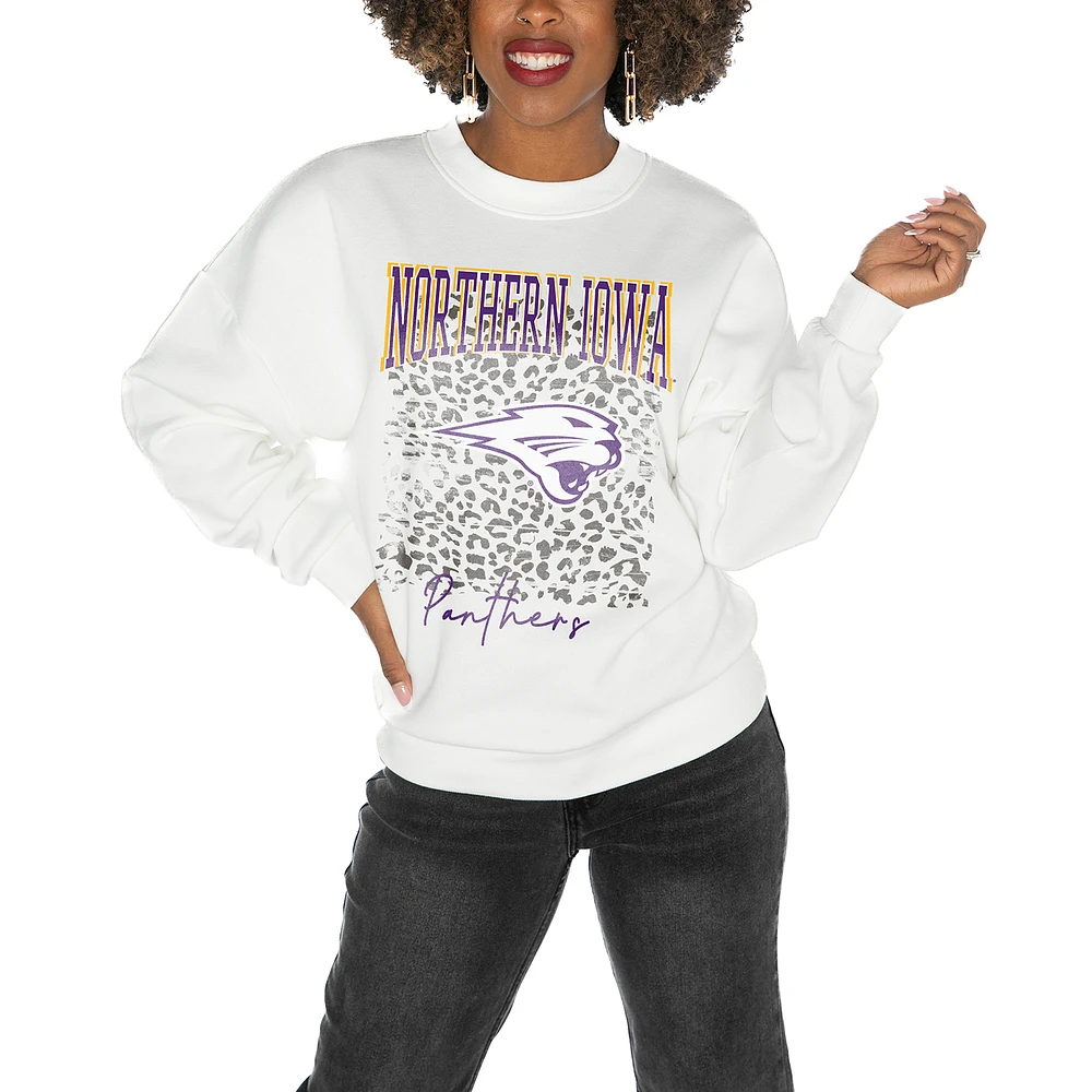 Women's Gameday Couture Northern Iowa Panthers White Oversized Drop Shoulder Fleece Pullover Sweatshirt