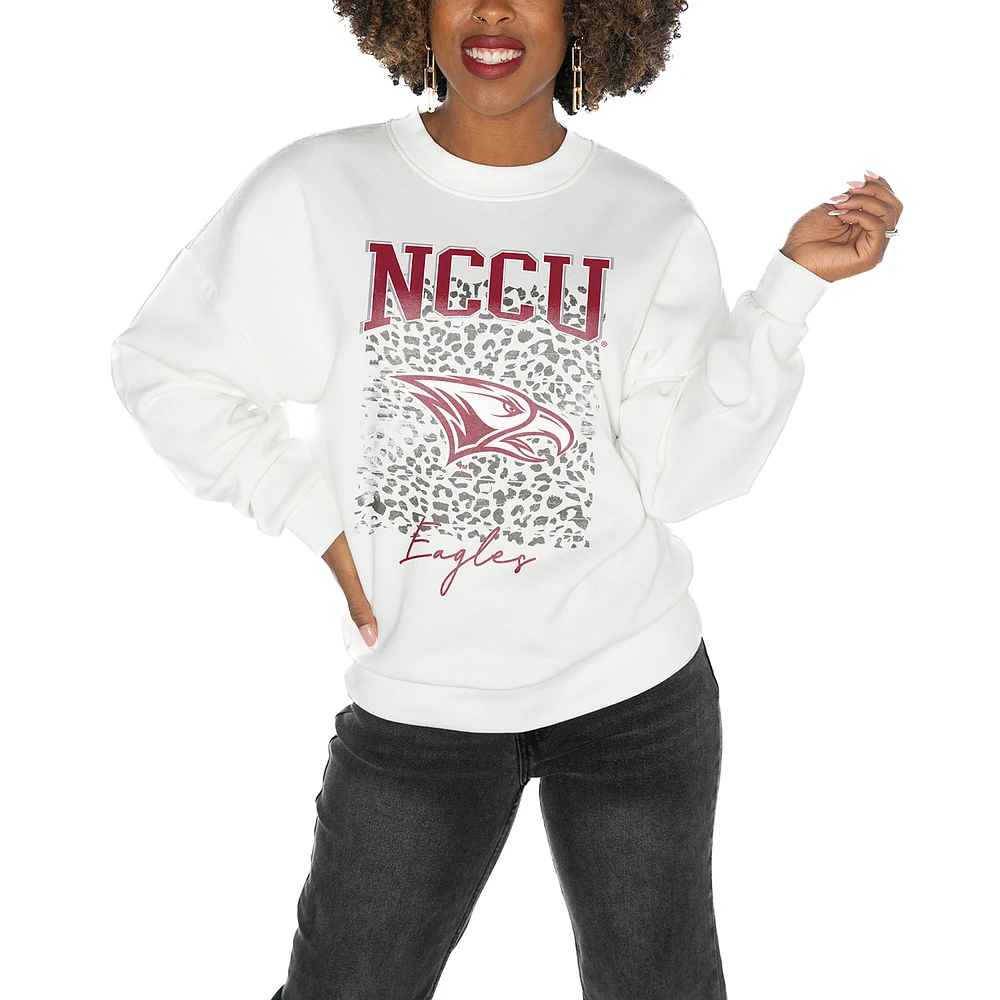Women's Gameday Couture North Carolina Central Eagles White Oversized Drop Shoulder Fleece Pullover Sweatshirt