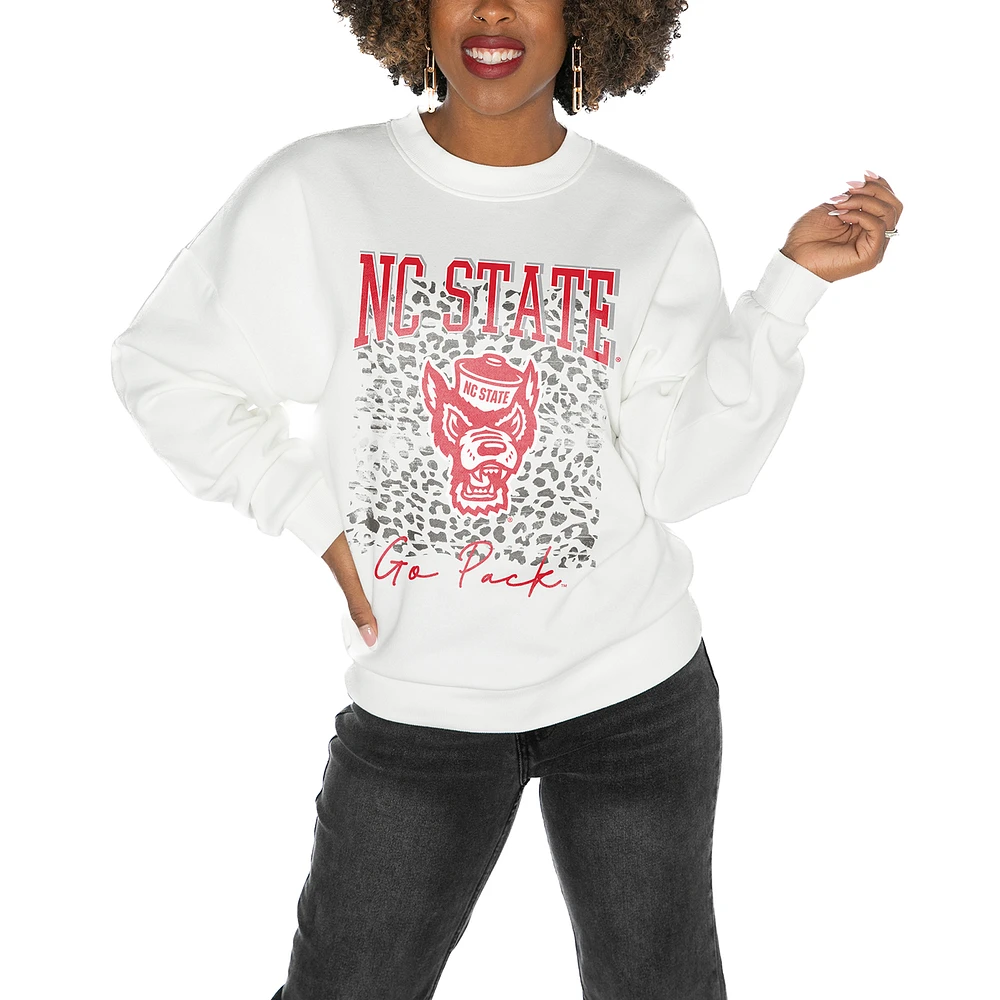Women's Gameday Couture NC State Wolfpack White Oversized Drop Shoulder Fleece Pullover Sweatshirt