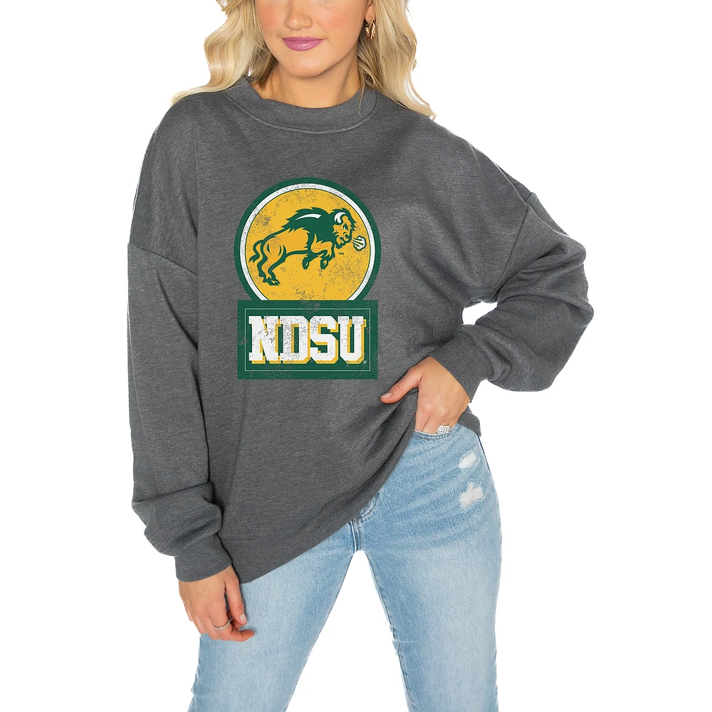 Women's Gameday Couture NDSU Bison Charcoal Oversized Drop Shoulder Fleece Pullover Sweatshirt