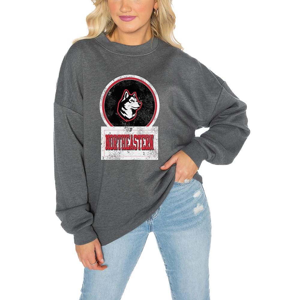Women's Gameday Couture Northeastern Huskies Charcoal Oversized Drop Shoulder Fleece Pullover Sweatshirt