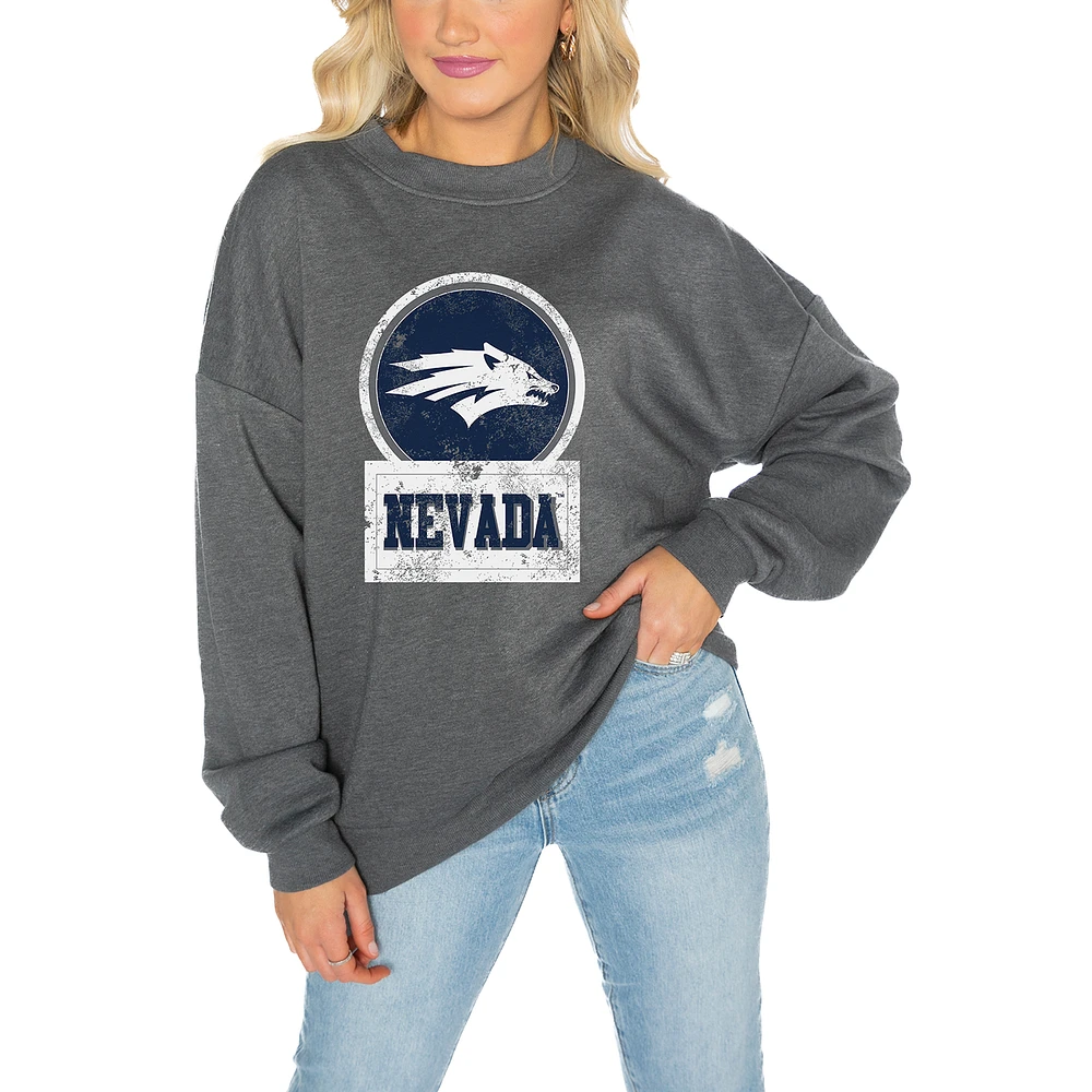 Women's Gameday Couture Nevada Wolf Pack Charcoal Oversized Drop Shoulder Fleece Pullover Sweatshirt