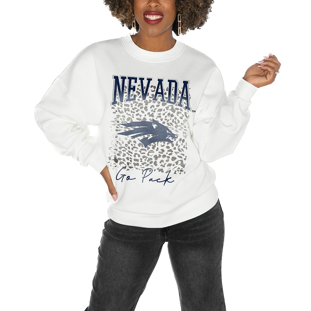 Women's Gameday Couture Nevada Wolf Pack White Oversized Drop Shoulder Fleece Pullover Sweatshirt